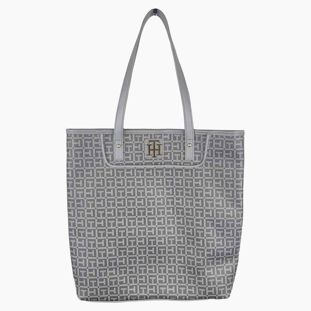 NWOT TOMMY HILFIGER Faux Leather Signature Logo Tote Bag (Gray)